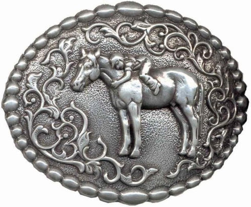 Nocona Girl's Young Girl On Horse Belt Buckle, Silver, OS...