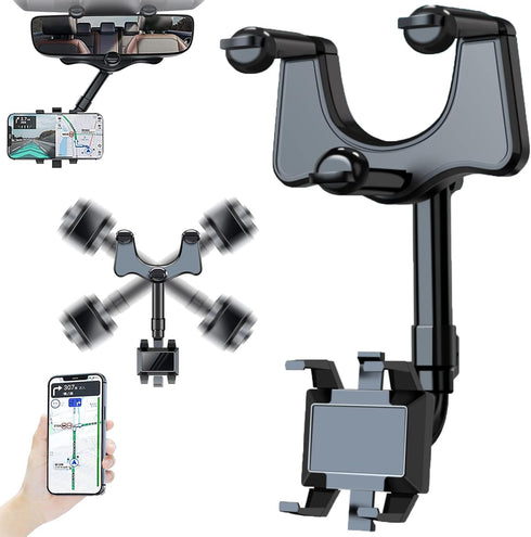 Maxicea Phone Holder Rear View Mirror, Ailsion Phone Holder, Maxicea Phone Holder, 360° Car Rearview Mirror Phone Holder for Car Mount Phone and G...