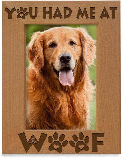 KATE POSH - You had me at Woof - Dog Paws Engraved Natural Wood Picture Frame, New Puppy, Memorial, Best Dog Ever Gifts (5x7-Vertical)...