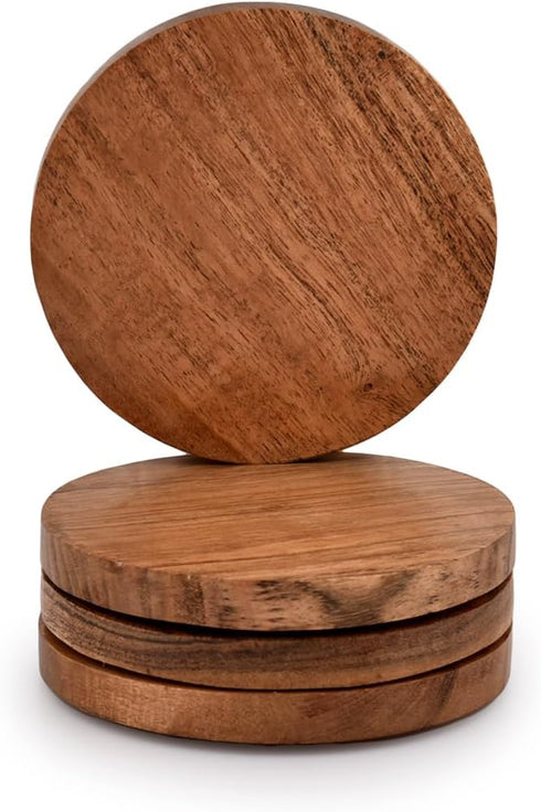Samhita Acacia Wood Round Coasters Protection Tabletop,Countertop and Surfaces from Water Marks or Damage | Home & Office Decor | Housewarming Gif...