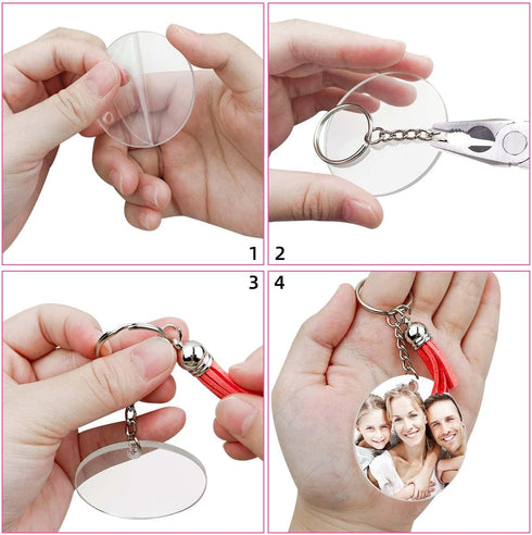 48 Pieces Acrylic Keychain Blanks Set Including Clear Circle Keychains Blank & Key Rings & Tassels & Jump Chain for Vinyl Crafting DIY Crafts Proj...