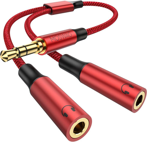MOSWAG Earphone Splitter Headphone Splitter Adapter, 3.5mm Male to Audio Microphone Y Splitter Cable, 2 Dual 3.5mm Female Audio for iPhone Samsung...
