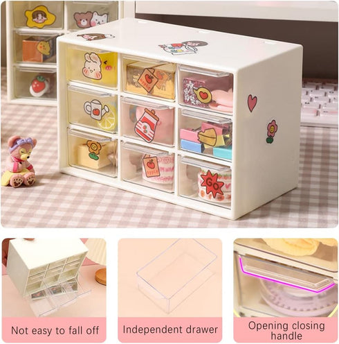 9 Mini Drawer Sticker Storage Organizer, Desk Craft Organizer with Drawers, Small Desktop Drawer Storage Organizer Removable, Plastic Organizer Bo...
