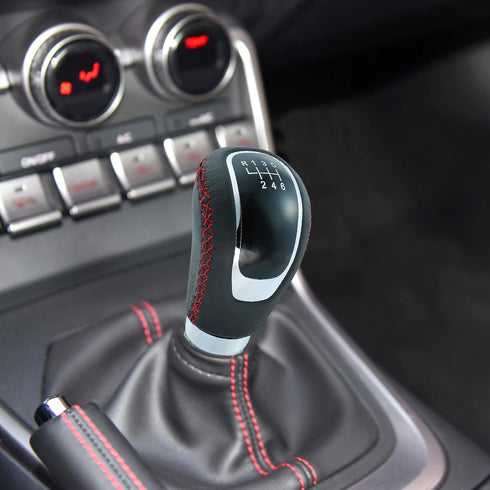 6 Speed Shift Knob Manual Shifter Knobs Handle Leather Gear Stick Driving Transmission Fit Most Car Truck SUV Vehicles (Black+Red Line)...
