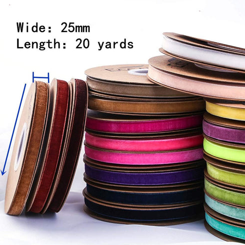 Ribbon for Crafts -Wholesale Bulk 20 Yard 3/8 5/8 1Inch Velvet Ribbon for Gift Package Wrapping Floral Design Hair Bow Clip Accessory Making Sewin...