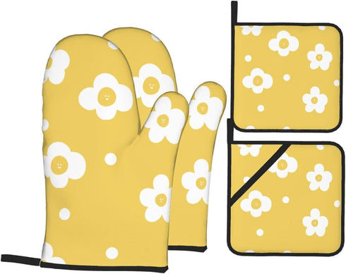 Kitchen Mittens Oven Pot Holders Non Oven Mitts and Potholders Contracted Floral Baking Mitts 4 Pcs (05)...