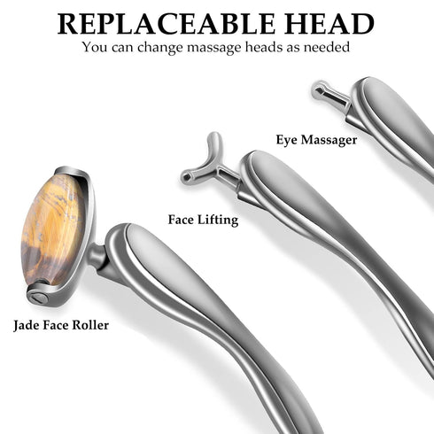 Jade Facial Roller, Jade Face Roller Massager with 3 Interchangeable Heads for Women Routine Skin Care, Reduce Puffiness Wrinkling Rejuvenate Skin...