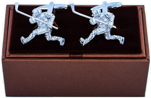 Hockey Player with Stick 3D Pair Cufflinks in Presentation Gift Box & Polishing Cloth...
