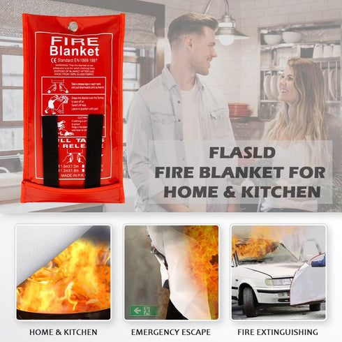 FLASLD Fire Blanket for Home and Kitchen, Fiberglass Fire Blankets Emergency for People, Flame Retardant Protection and Heat Insulation (3 ft x 3 ...