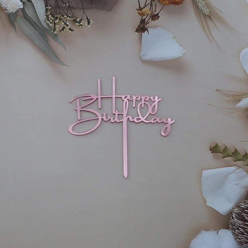 Happy Birthday Cake Topper, Birthday Party Decorations, Mirror Rose Gold Acrylic...