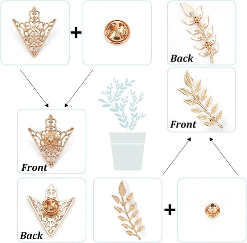 PH PandaHall 8pcs(4 Pairs) 4 Colors Triangle/Leaf Shape Alloy Brooches Hollow Pattern Shirt Collar Brooch Unisex, Antique Bronze/Golden/Silver/Ros...