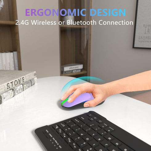 FUWANG Wireless Mouse,Rechargeable LED Wireless Bluetooth Mouse,Portable USB Optical 2.4G Wireless Bluetooth Two Mode Computer Mice with USB & Typ...