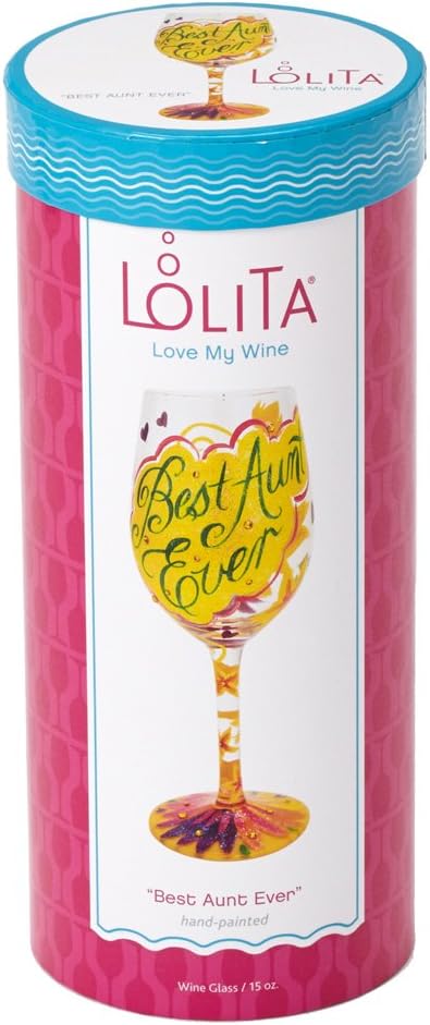Lolita Best Aunt Ever Artisan Painted Wine Glass Gift...