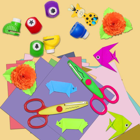findTop Set of 112, DIY Craft Supplies Set, Craft Punch, Creative Scissors and Origami Paper Double Sided Color for Crafts, Scrapbooking, DIY Phot...