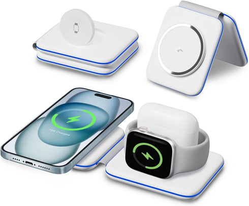 Charging Station for Apple Multiple Devices, 3 in 1 Magnetic Wireless Charger Dock for iPhone 15/14/13/12/Pro/Plus/Max, Travel Charger for Apple W...
