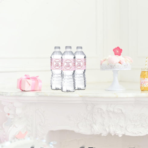 MonMon & Craft Welcome Baby Girl Water Bottle Stickers / Gender Reveal Bottle Wrappers / It's a Girl Water Labels Supplies / Baby Shower Decoratio...