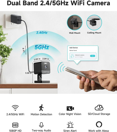 1080P 2.4g/5g Indoor Camera, Plug-in Cameras for Home Security w/Night Vision, Baby/Elder/Home Cameras Indoor with Phone App, Motion Detection, 2-...