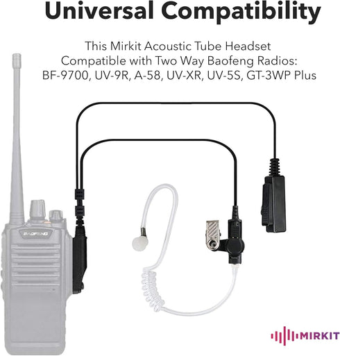 MIRKIT Earpiece Headset, Covert Acoustic Tube Radio Earpiece with Mic for Two Way Radios with Reinforced Cable, Compatible with: Baofeng UV-9R Plu...