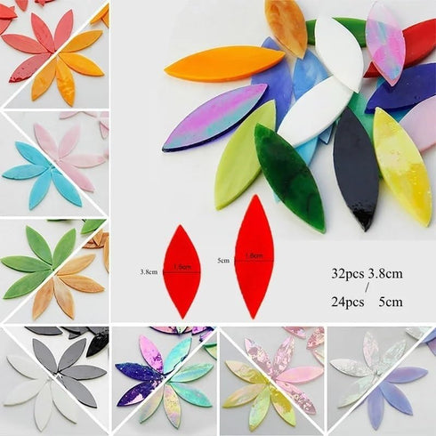 Mosaic Tiles 32pcs/24pcs Glass Leaf Mosaic Tile Glass Leaf for Mosaics Glitter Crystal Mosaic Oval Translucent Mica Glass DIY Handmade Art Craft D...