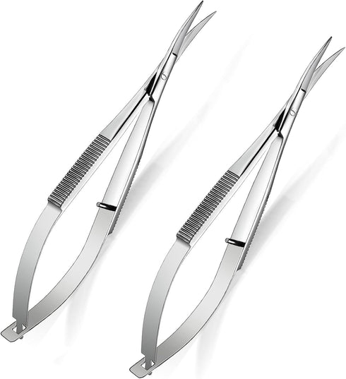 2 Pieces 4.7 Inch Embroidery Scissors Eyebrow Scissors Spring Action Curved Tip Scissors Stainless Steel Cutting Eyebrow Trimming Craft Scissor...