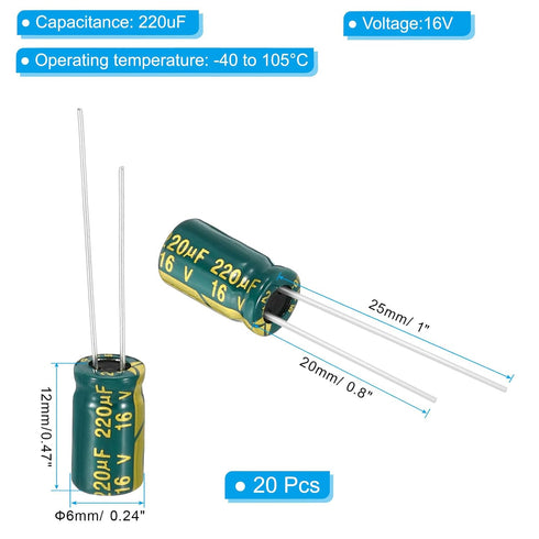 PATIKIL 16V 220uF Electrolytic Capacitors, 20Pcs 6x12mm Aluminum High Frequency Electrolytic Capacitors for TV, LCD Monitor, Refrigerator, Circuit...