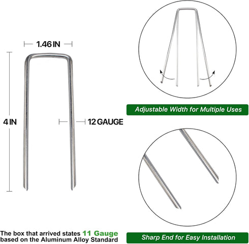 Landscape Staples 4 Inch 50 Pack 12 Gauge, Garden Staples Galvanized Ground Stakes Anti-Rust Landscape Fabric Staples Garden Stakes for Irrigation...