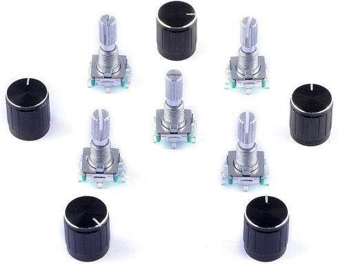 5Pcs 360 Degree Rotary Encoder Code Switch Digital Potentiometer with Push Button 5 Pins and Knob Cap for Arduino (Pack of 5) CYT1100...