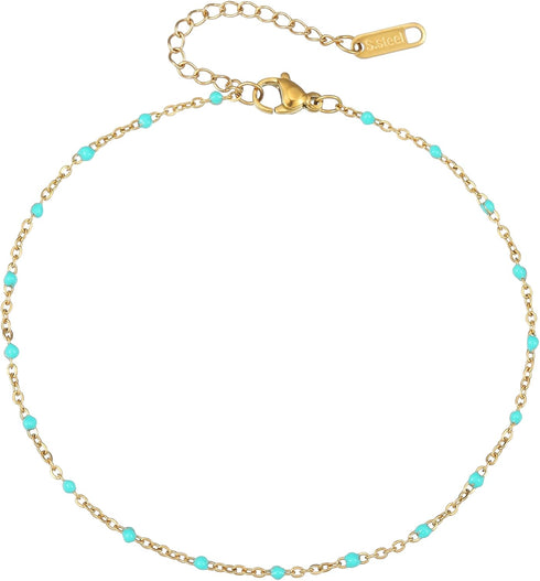 18K Gold Plated Boho Beaded Anklets for Women Dainty Gold Layered Round Ball Ankle Bracelet Pearl Cross Anklet Bracelet Waterproof Gold Jewelry Gi...