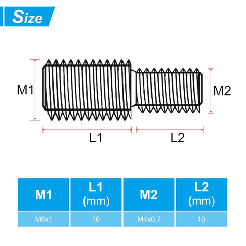 PATIKIL M4x10mm to M6x10mm Double End Threaded Stud Screw Bolt, 5 Pack Brass Rod Bolts Thread Reducer Adapter for Furniture Fastener, Hardware Con...