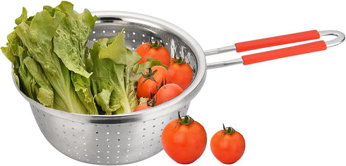 Stainless Steel Perforated Metal Colander Strainer with Long Red Handle Sieve Sifters Use for Kitchen Food Pasta Noodles Spaghetti Vegetables Silv...