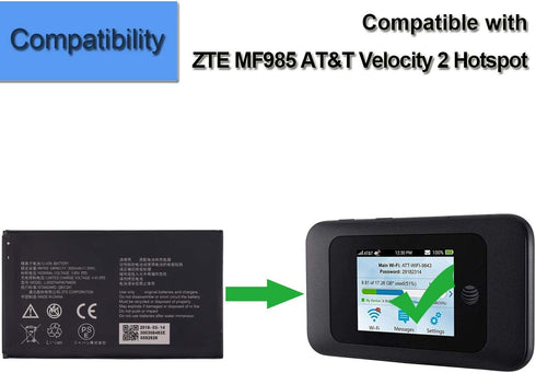 New Replacement Battery Li3930T44P4h794659 Compatible with ZTE MF985 AT&T Velocity 2 Hotspot...