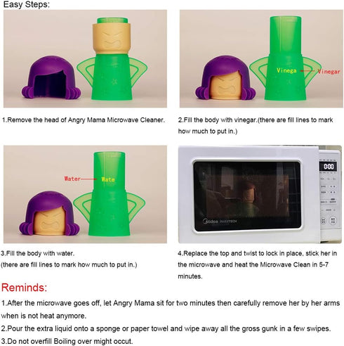 Asltw Angry Mama Microwave Oven Cleaner, Fast Action Steam Kitchen Gadget, Just Add Vinegar and Water (Green)...