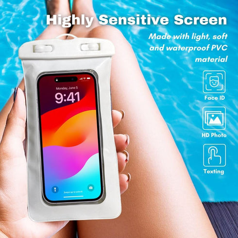 IP68 Floating Waterproof Phone Pouch/Case with Two lanyards for iPhone Samsung Google Cell Phone Dry Bag up to 7" Camping Essentials (White)...