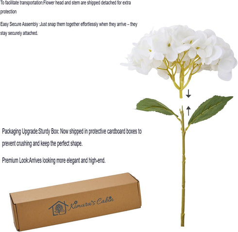 Kimura's Cabin 6pcs Fake White Flowers Artificial Silk Hydrangea Flowers Bouquets Faux Hydrangea Stems for Home Table Centerpieces Wedding Party D...