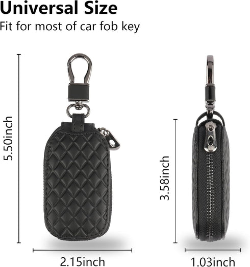 Amiss Universal Remote Key Fob Cover, Car Key Case/Protector, Genuine Leather Car Smart Keychain Holder Metal Hook and Keyring Zipper Bag - Black ...