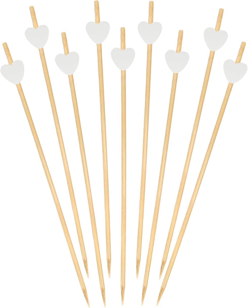 BambooMN 7.1" Decorative White Heart Bamboo Cocktail Fruit Sandwich Picks Skewers for Catered Events, Holiday's, Restaurants or Buffets Party Supp...
