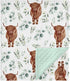 Highland Cow Eucalyptus Leaf Minky Baby Blanket Dotted Backing Boy Girl Gift, Western Farm Animal Yak Double Layer Flannel Nursery Bed Blankets, S...