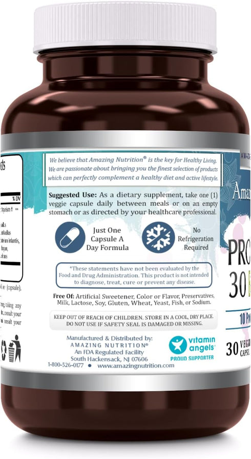 Amazing Flora Probiotic 10 Best Probiotics Strains | 30 Billion | Veggie Capsules Supplement | Non-GMO | Gluten Free | Made in USA (1 Pack, 30 Cou...