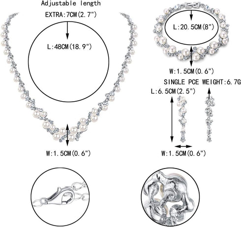 EVER FAITH Simulated Pearl Crystal Bridal Necklace Earrings Bracelet Set Clear...
