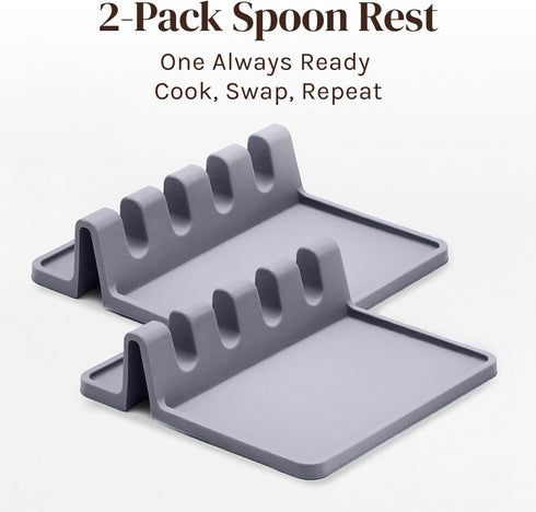 Silicone Spoon Rest for Stove Top with Drip Pad (2 Pack) - Heat Resistant BPA Free Utensil Rest & Kitchen Spoon Holder for Kitchen Counter - Grill...