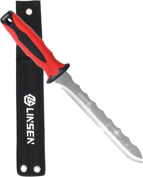 Stainless Steel Garden Knife with 11" Blade with New Handle, Double Side Utility Sod Cutter Lawn Repair Garden Knife with Nylon Sheath (RED)...