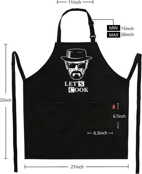 Funny Cooking Aprons for Men - Let’s Cook - Men's Black Funny Kitchen Chef Grilling BBQ Aprons with 2 Pockets - Birthday Father’s Day Christmas Gi...