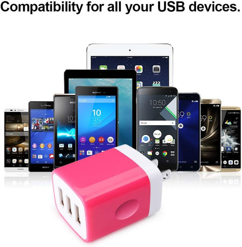 Wall Charger Adapter,USB Cubes,3Pack Universal Travel 3.1A 3 Muti Port Plug Charging Block Compatible with iPhone 16,15,14,13,12,11,SE,X,Plus,Sams...