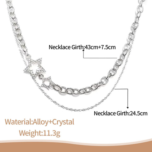 Star Necklace Y2k, Double Star Chain Necklaces for Teen Girls, Silver Punk Jewelry Asymmetric Layered Choker Necklace for Women, Idea Gift for Var...
