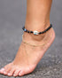 Summer Beach Shell Anklet Jewelry Protection Evil Eye Beaded Natural Obsidian Ankle Bracelets for Women Layered 14k Gold Plated Foot Chain 6mm...
