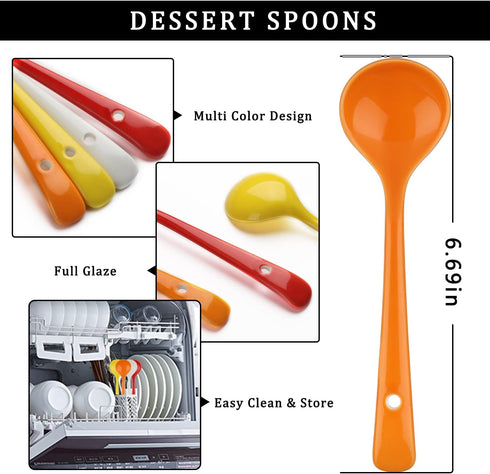 Ceramic Dessert Spoon Long Handle Dinner Spoons Set of 4 Korean Porcelain Spoons for Eating Dessert Appetizers Cereal (Multi-color)...