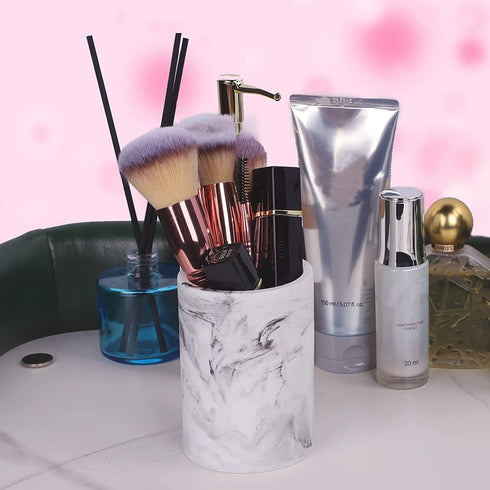 ZCCZ Toothbrush Holder for Bathroom Marble Look, Electric Toothbrush and Toothpaste Organizer, Makeup Brushes Razor Stand, White Marble Design Cup...
