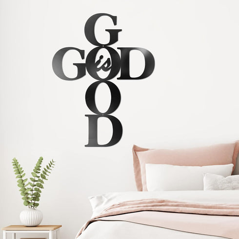 Vivegate God is Good Metal Signs Decor, Black Metal Cross God is Good Sign Wall Decor Religious Kitchen Decor Wall Crosses for Home Decor...