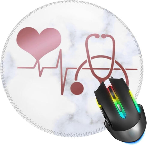 Mouse Pad Nurse Doctor Heart Stethoscope Marble Mouse Pads for Desk, Stitched Edge Mousepad with Non-Slip Rubber Base, Gaming Mouse Mat for Comput...