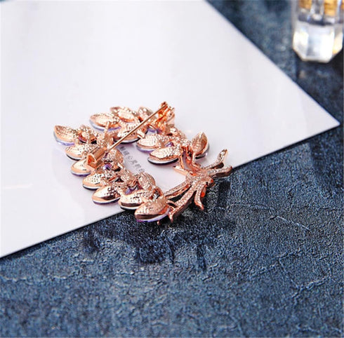 Purple Crystal Bauhinia Brooch Rhinestones Flower Brooches For Women Plant Lapel Pin Suit Dress Scarf Accessories Wedding Gift Jewelry...